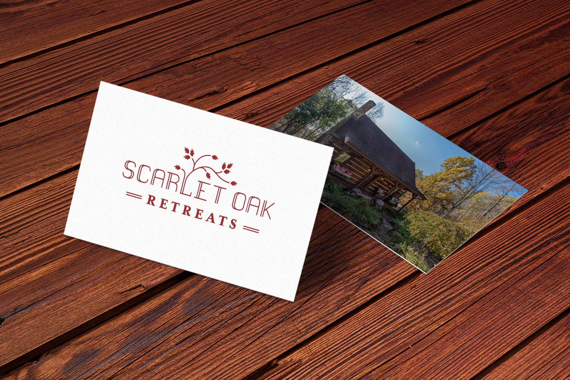 Scarlet Oak Retreats business card mockups.