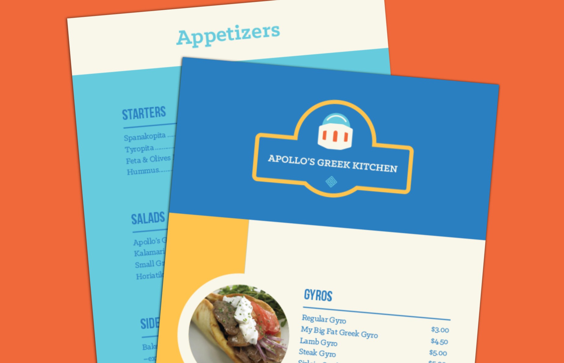 Front and back of menu designs.